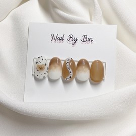 [Handmade Nail Tips] Autumn Bear Nails - Short Oval / [수제네일팁] 가을곰돌이 네일 - 숏오벌