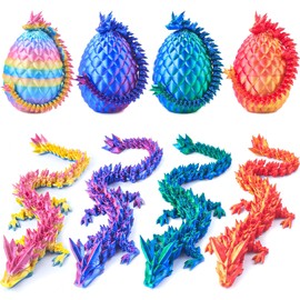 4PCS 3D Printed Dragon Fidget Toy Rainbow - 22cm Crystal Dragon + 8.5cm Easter Eggs, Articulated Crystal Dragon Fidget Toys, Birthday Gifts Toys for Kids, Home Decor, Mystery Mythical Pieces