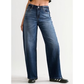 Sidefeel Womens Barrel Jeans High Waisted Stretchy Wide Leg Jeans Trendy Color Block Patchwork Baggy Loose Denim Pants Blue Size 4