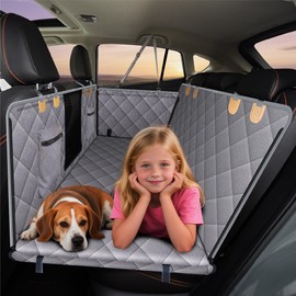 PAWPROVED Back Seat Extender for Dog, Waterproof Dog Car Seat Cover for Back Seat, Hard Bottom Car Seat Cover, Large-Space Hammock for Car Truck SUV, Pet Seat Cover Holds 450lbs(Grey)