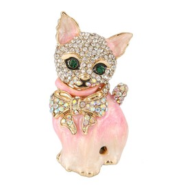 EVER FAITH Austrian Crystal Lovely Plump 3D Bowknot Cat Brooch Enamel Pet Animal Kitten Brooches Dress Suit Sweater Scarves Accessoriesfor Women Pink Gold-Tone