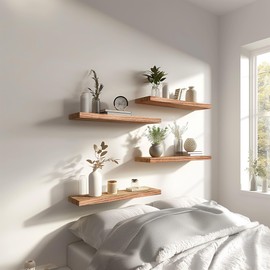 YFYEO Light Wood Floating Shelves for Wall Rustic Wall Shelf for Bedroom Living Room Set of 4