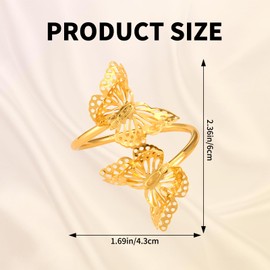 RUITENG 20 PCS Butterfly Napkin Rings Set, Metal Napkin Holders for Dinner, Double Butterflies Napkin Buckle for Wedding Holiday, Table Decoration, Party Supplies Thanksgiving Christmas (Gold)