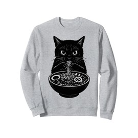 Black Cat Eating Ramen Meme Funny Ramen Cat Sweatshirt
