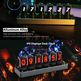 Adventurers IPS Nixie Tube Clock, Creative Electronic Clock, DIY Nixie Tube Clock Simulation with 6-Bit IPS LCD Screen,12/24 Hours, RGB Backlit Desktop Decoration,Gifts for Decorating Rooms and Desks