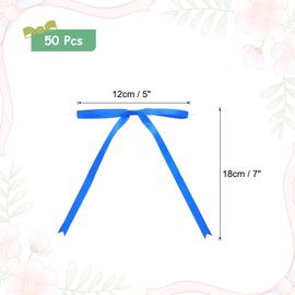 MECCANIXITY 50 Pcs 5x7 Twist Tie Bows Satin Ribbon Bows Wrapping Bows for Craft DIY Sewing Wedding Decor Birthday Party Treat Bags Deep Blue