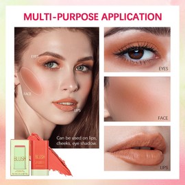 Multi-Use Makeup Blush Stick – Cream Blush & Tinted Moisturizer for Cheeks, Eyes & Lips – Waterproof, Natural Nude Finish – Long-Lasting, Blendable Formula – Shade 2# Coral Orange – 1 Count