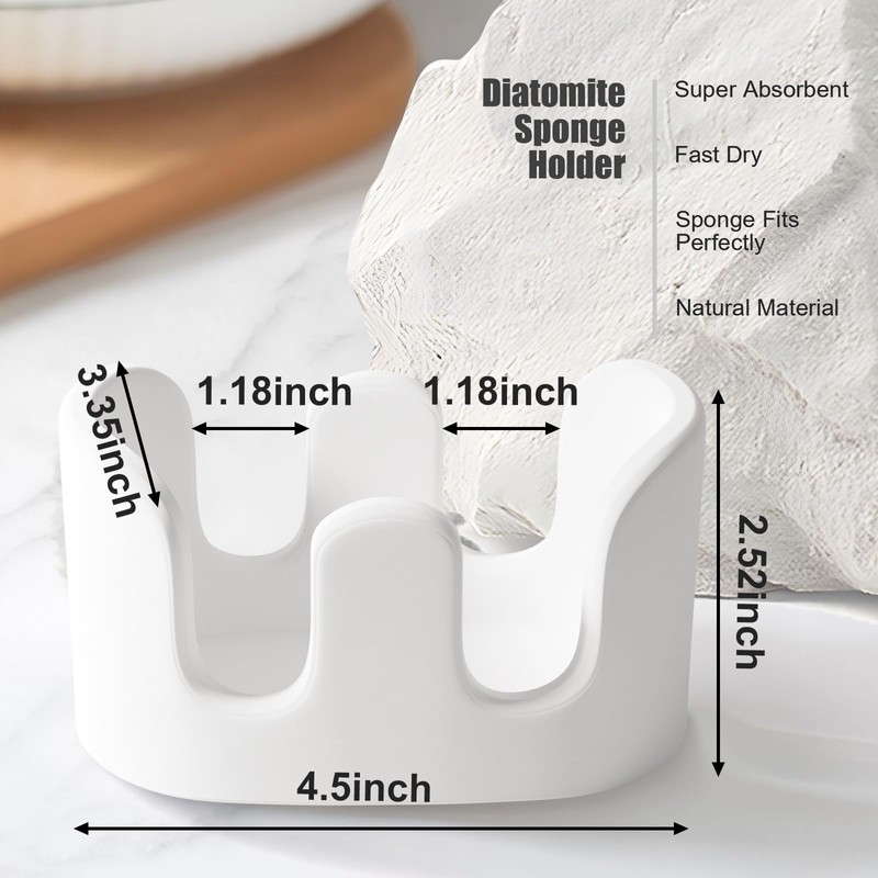 Slow Slog Double Sponge Holder, 2 Slot Diatomite Stone Sponge