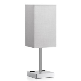 Touch Bedside Table Lamp For Nightstand - 3-Way Dimmable Night Lamp with USB A + Type C Charging Ports and two AC Outlets, Small Desk Light with E26 LED Bulb for Bedroom Living Room, GREY PLUS