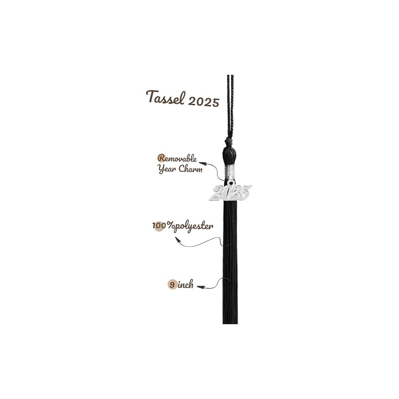 UIALECG Graduation Single Color Tassel with Date Drop 2025(Black Tassel,Silver