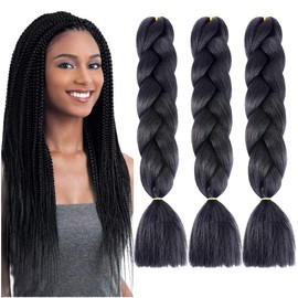 BALINGHAIR Braiding Hair Extensions Black Kanekalon Braids Hair Hot Water Setting (1B-3Packs)