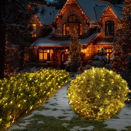 Solar Christmas Lights Outdoor Waterproof, 100Led 5ftx5ft Net Lights Outdoor Mesh Lights with Remote, 8 Modes Connectable Net Christmas Lights for Bushes Outdoor Christmas Decorations(Warm White)