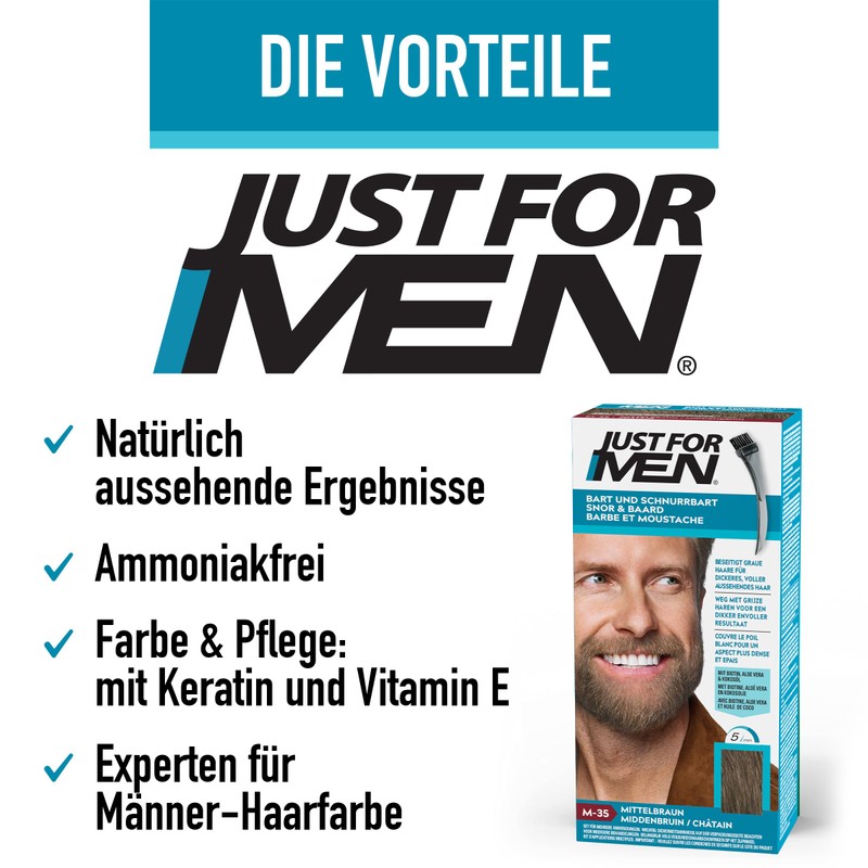 Just for Men Moustache and Beard Black Dye, Eliminates Grey