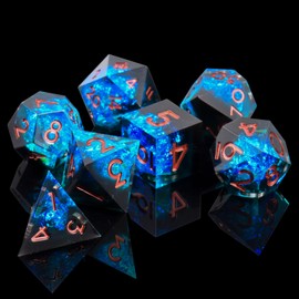 7 PCS Polyhedral DND Dice Resin Sharp Edge Die D&D Dice Set for Dungeons and Dragons RPG MTG Table Games (Black & Blue)