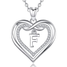 Vito Sterling Silver Initial Pendant Necklaces for Women, Cubic Zirconia Double Heart Letter F Neckless, Dainty Infinity Alphabet Jewelry Gifts