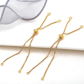 MIAO JIN 10pcs 24cm Adjustable Slider Bracelets 304 Stainless Steel Slider Extender Chains with Ball Ends for Women DIY Jewelry Making Bracelet Chains, Hole 3mm(Gold)