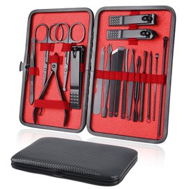 Manicura Set 18 in 1, Kit de Manicura y Pedicure de Acero Inoxidable, Uñas Kit para Pedicure con Herramientas Remover Cutícula, tijeras para uñas, lima de uñas, gancho para orejas, pinzas, etc.