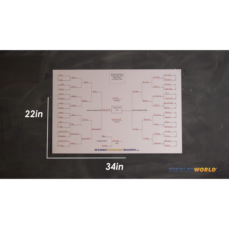 4 Team Erasable Blind Draw Single Elimination Tournament Bracket Chart