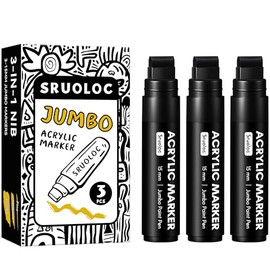 SRUOLOC 3 Rotuladores Permanentes Jumbo Negros, Punta Ancha de 15mm de Grosor, Rotuladores de Pintura Acrílica Grandes para Pintura en Roca, Póster, P