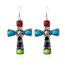 Just Follow Vintag Silver Pendant Earrings Creative Crystal Asymmetric Earrings Charm Women Long Drop Bohemian Earring Jewelry, Rhinestone