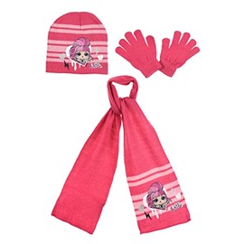 L.O.L. Surprise! Children's Girls' Winter Set 3-Piece Hat, Scarf and Gloves, pink, 52