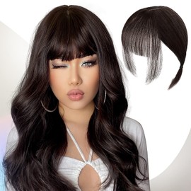 Real Hair Topper Top Hairpieces Clip in Fringe Hair Extension Hairpiece Clip in Fringe Fringe Bangs Extension Hairpiece Extensions Bangs Natural Fringe Thin Bang for Women Girls Black Brown