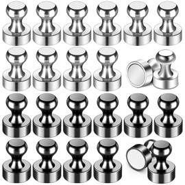 24Pcs Refrigerator Magnets Magnetic Push Pins,Fridge Magnets,Push Pin Magnet, Magnetic Thumb Tacks for Kitchen, Office, School, Whiteboard（ Black-Silver）