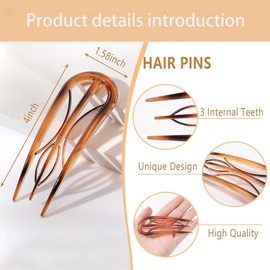 TIAMORK 6PCS French Hair for Women, French Pins Hair, Large Hair Styling Pins for Thin Thick Hair, Unique 3 Internal Teeth Hair Sticks