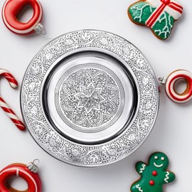 Sidra oriental round metal tray, 30 cm, Moroccan tea tray in colour, oriental tray, oriental decoration on the table