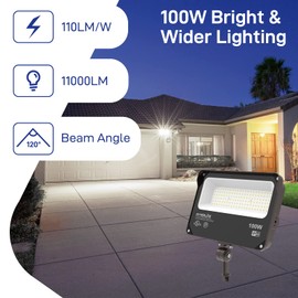 HYPERLITE LED Flood Light 100W 11000LM, 5000K Flood Lights Outdoor with Knuckle Mount, IP65 Waterproof Flood Lights for Yard,Garden,Playground UL Certified