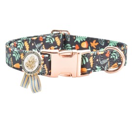 Metal Buckle Dog Collar with Dedals, 3-Size Comfortable Adjustable Cotton Dog Collar for Small, Medium, Large Male Female Dogs (Foliage, S(10-14in))