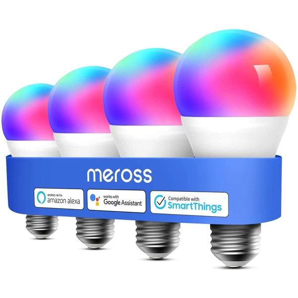 meross Smart Light Bulb, Smart WiFi LED Bulbs Works with Alexa, Google Home, Dimmable E26 Multicolor 2700K-6500K RGBWW, 810 Lumens 60W Equivalent, No Hub Required, 4 Pack