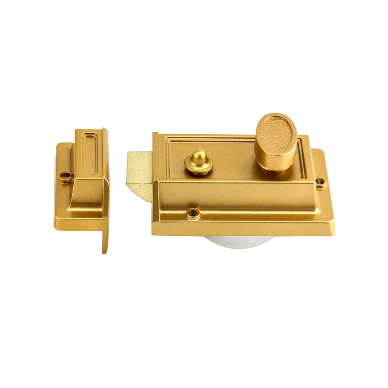 QWORK Night Latch Deadbolt Rim Lock with Key Gold Finish