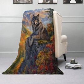 Kibue Majestic Wolf Blanket - Soft & Cozy Warm Flannel Throw - Lightweight Plush Blankets for Travel, Sofa, Bedroom, Office - Gifts for Women Adults Kids - for All Seasons 60"×50"