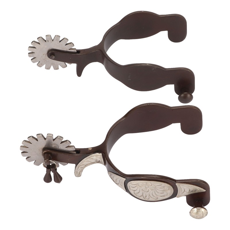 1 Pair Western Cowboy Spurs Carbon Steel Retro Floral Carving