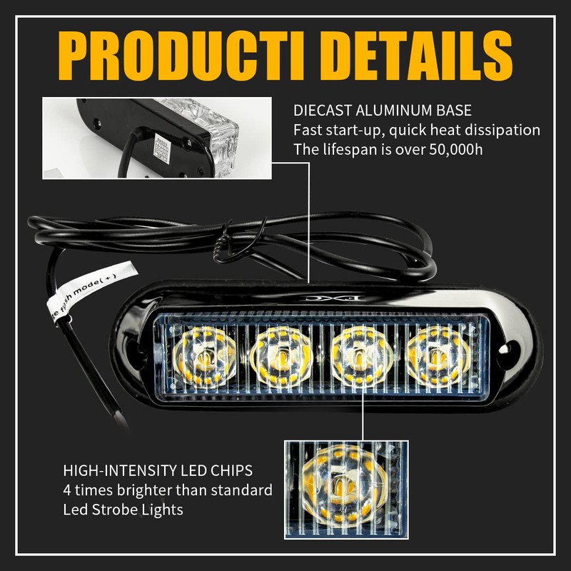 FXC 2pcs 4-LED Surface Mount Flashing Strobe Lights for Truck