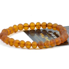 Baltic Amber Bracelet for Adults Made on Elastic Band- Natural Amber from Baltic Region, Genuine Baltic Amber (RAW Cognac, 7 inch)