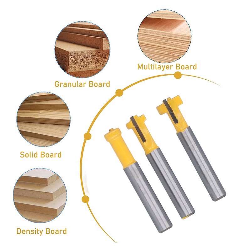 3Pcs Keyhole Router Bits Set 1/4in Shank T Slot Routers