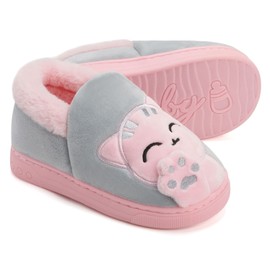 Sisttke Slippers, Cotton Kids’ Winter Slippers, Men’s / Women’s Plush Warm Cuddly Comfortable Home Slippers, Cat grey