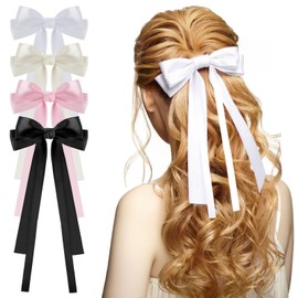 Girldate Ribbon Hair Accessories, Set of 4 Colors, Bowknot, Hair Clip, Hair Ribbon, Cute, Fashionable, Hair Arrangement, Long, Bowknot, Hair Ornament, Kids, Adults, Parties, Birthdays, Weddings, Recitals, School Entrance Ceremonies, Graduation Ceremonies