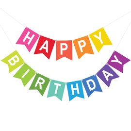 jijAcraft Happy Birthday Banner, Multicoloured, Pre-Strung Birthday Party Banner, Happy Birthday Sign, Birthday Hanging Decoration for Kids, Girls, Boys, Birthday Party Supplies