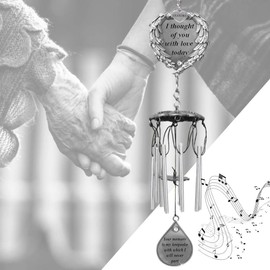 BANBERRY DESIGNS Memorial Windchime for Grandma - I Thought of You with Love Today Poem - Heart Shaped Angel Wings with Silver Grandma Charm - Sympathy Gifts Loss of a Grandmother