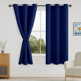 DWCN Blackout Curtains for Bedroom with Tiebacks - Room Darkening Privacy Grommet Top Window Curtains for Living Room, 42 x 63 inch Length,Dark Blue,Set of 2 Panels