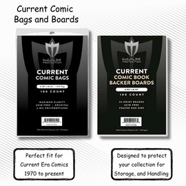 (200ct) Max Protection Current Comic Book Bags and Boards - Ultra Clear Bags & Durable Backing Boards - Fits Most Comics Post-1974 - Easy Closure Flap - Archival Quality Acid-Free Storage for Comics