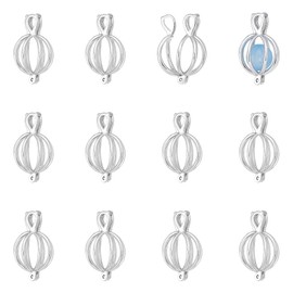UNICRAFTALE 12Pcs Locket Pendants Openable Cage Charms Platinum Crystal Necklace Holder Hollow Charms Ball Pendants Pearl Cage Charms for DIY Necklace Bracelet Jewelry Making