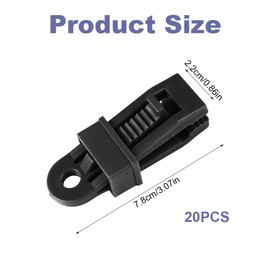 Pack of 20 Tent Tarpaulin Clips, Tarpaulin Clips, Tent Tarpaulin Clips, Plastic Tent Clips, Multifunctional Tarpaulin Attachment for Tents, Canopy, Sun Protection, Car Cover, Pool Cover (Black)