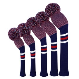 Scott Edward Golf Headcovers 5Pcs for Driver*1 Fairway*2 Hybrid*2,Knitted Elastic Yarn Double Layers Big Pom Protect Golf Club from Scracthes and Dust,Perfect Match Golf Bags (Blue Dots)