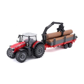 Bburago B18-31659 10CM Massey FERGUSSON 8740S Tractor with Log Trailer, Assorted Designs and Colours