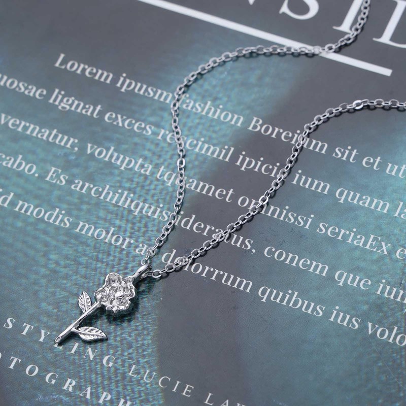 Cimenexe Bohemian Rose Choker Necklace Silver Rose Flower Pendant Necklace