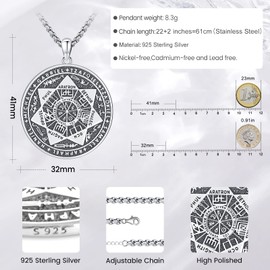 Eusense Archangel Michael/Saint Christopher/Saint Jude Thaddeus/Seven Archangels/Holy Mary/Jesus Cross Pendant Amulet Necklace 925 Silver Christian Chain Jewellery Men Women, Artwork